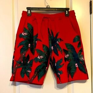 Red Palm Tree Print Shorts